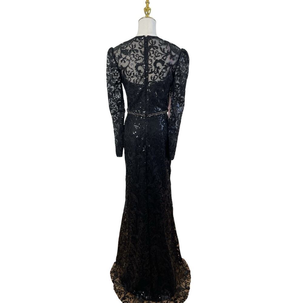 Mac Duggal 68011 Black Embellished Lace Illusion Long Sleeve Gown Size 6 $698 - Picture 7 of 8